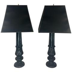 Pair of 19th Century Cast Iron Acanthus Lamps