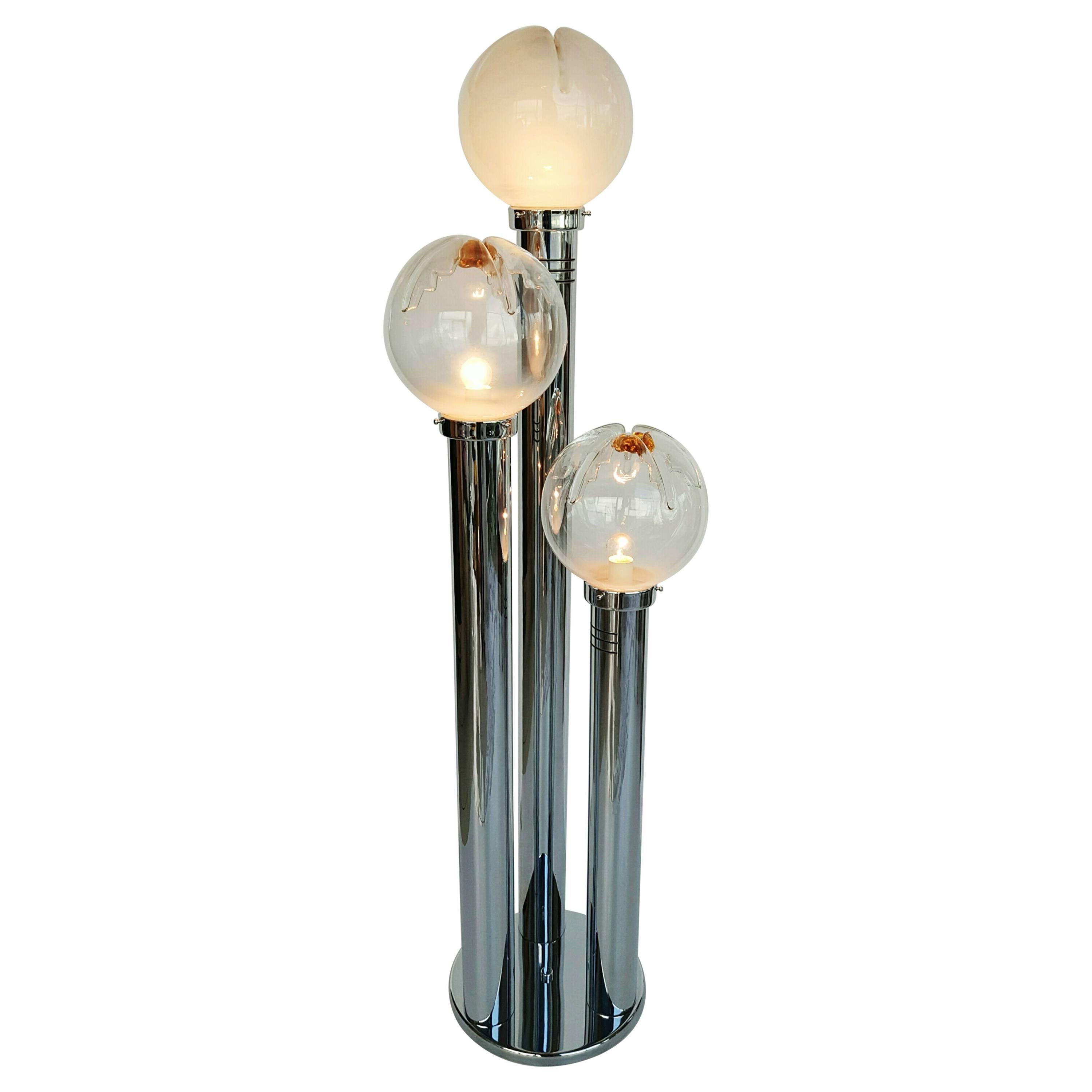 Extra Large Murano Glass and Chrome Lamp by Mazzega, 1970s
