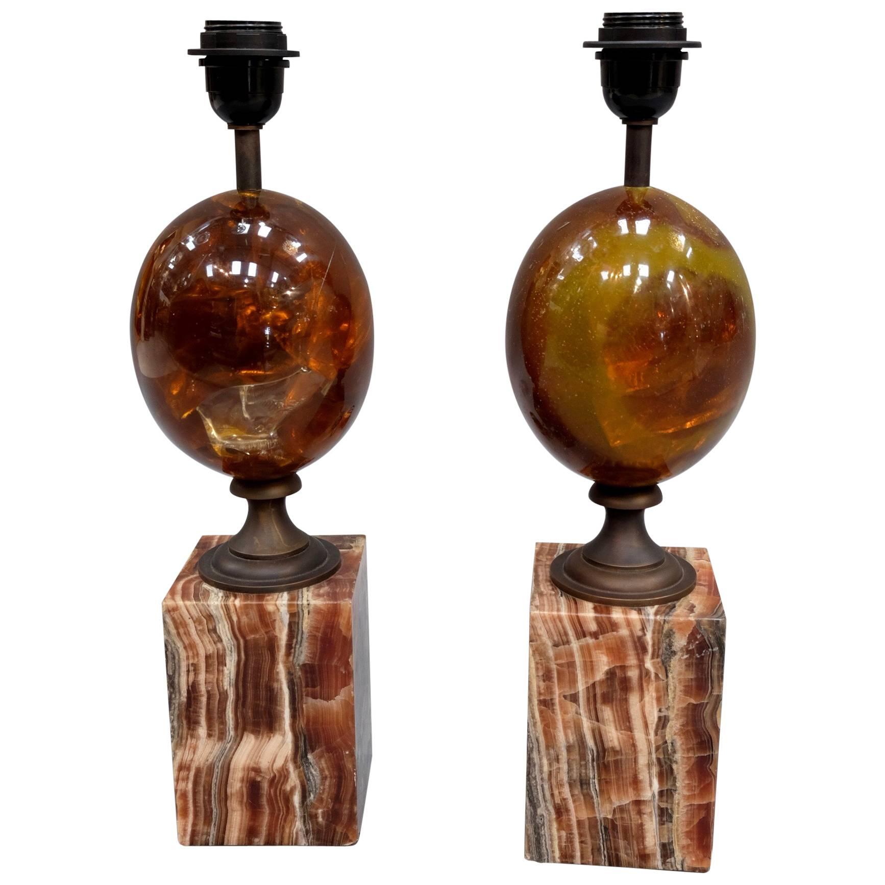 Pair of Maison Charles Resin and Onyx Lamps For Sale