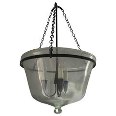 Antique French Handblown Glass Melon Cloche Pendant Light