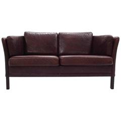 Danish Dark Brown Leather Two-Seat Sofa, Midcentury, 1960s