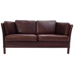 Danish Dark Brown Leather Two-Seat Sofa Midcentury, 1960s
