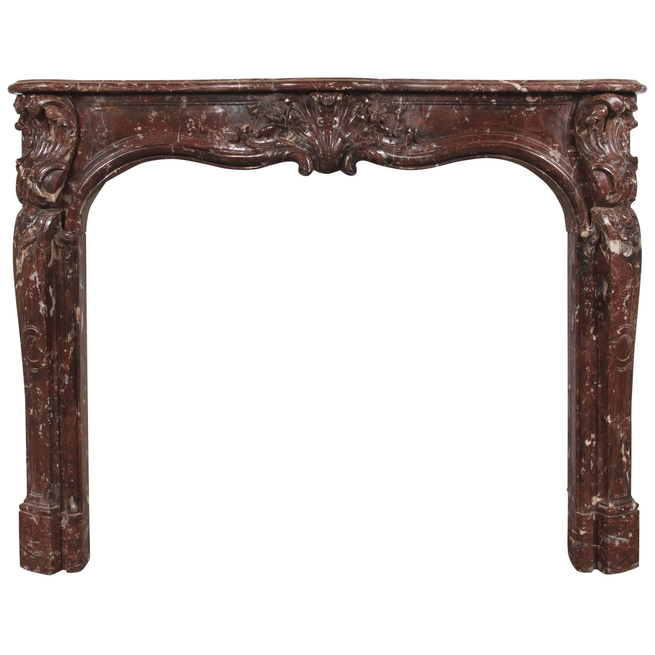 Beautiful Louis XV Style Rouge Royale Marble Mantel