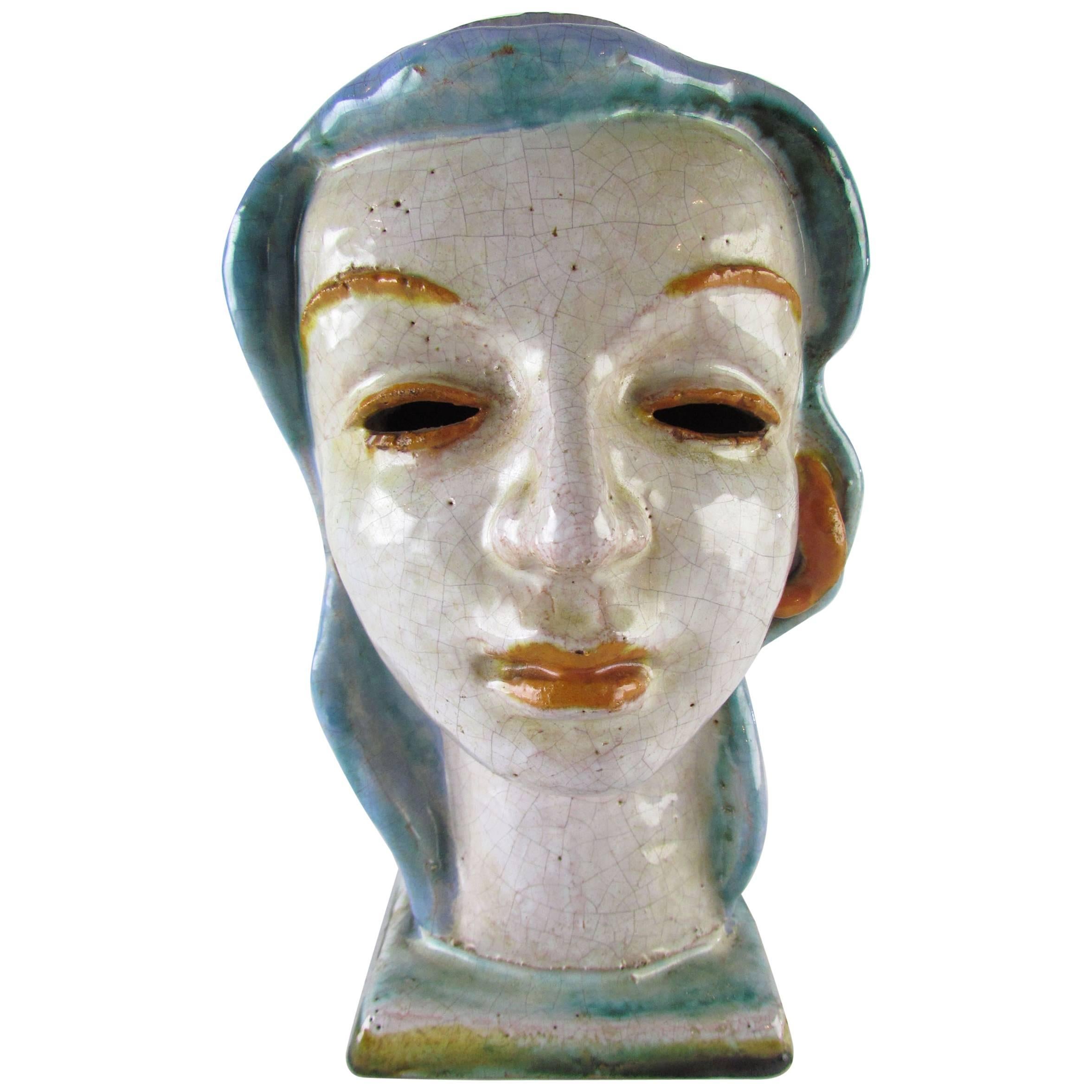 Head of a Woman Sculpture, Wiener Werkstatte Style, Made in Austria, circa 1920s