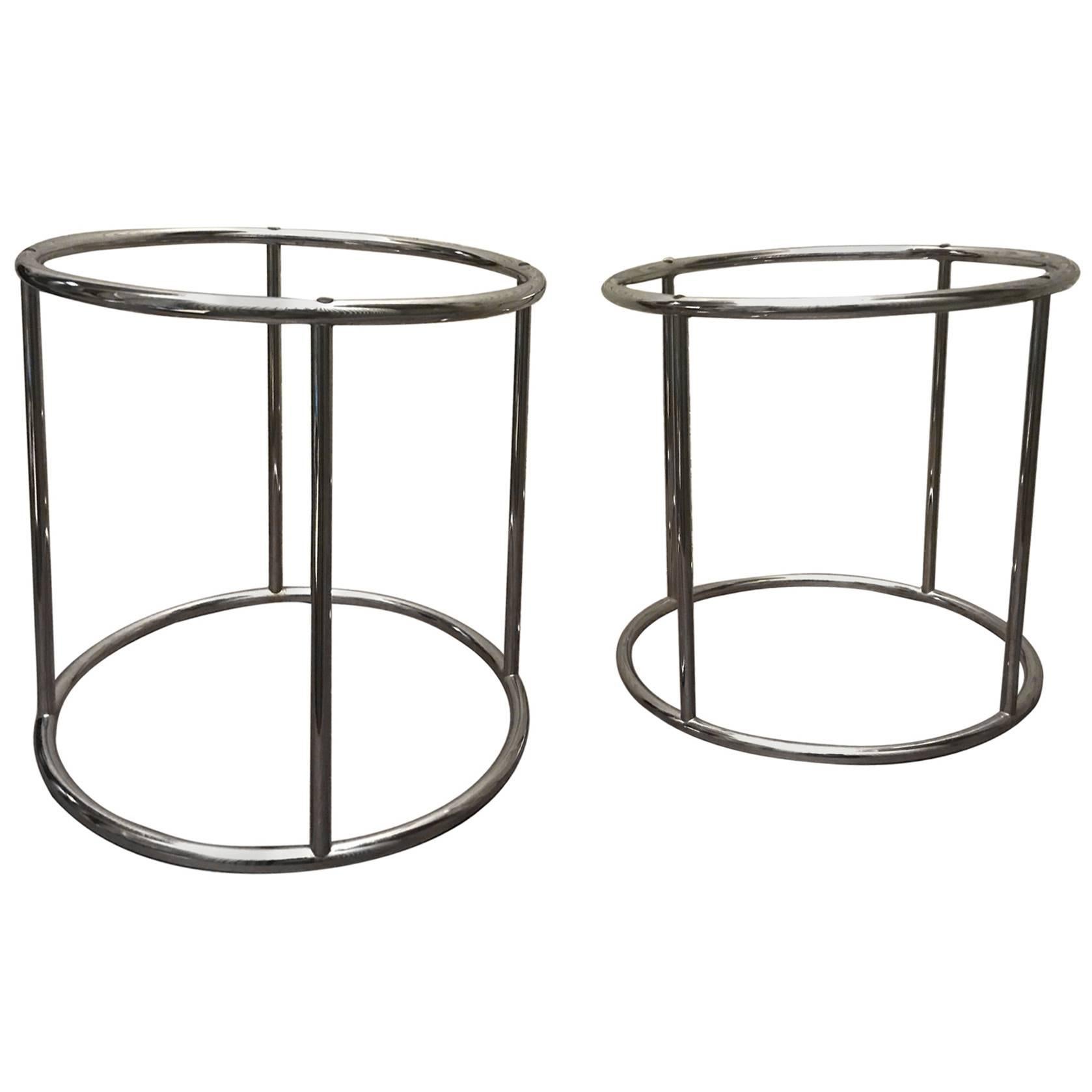 Pair of Small Round Nickel End Tables For Sale