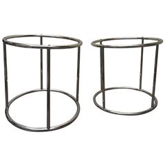 Pair of Small Round Nickel End Tables