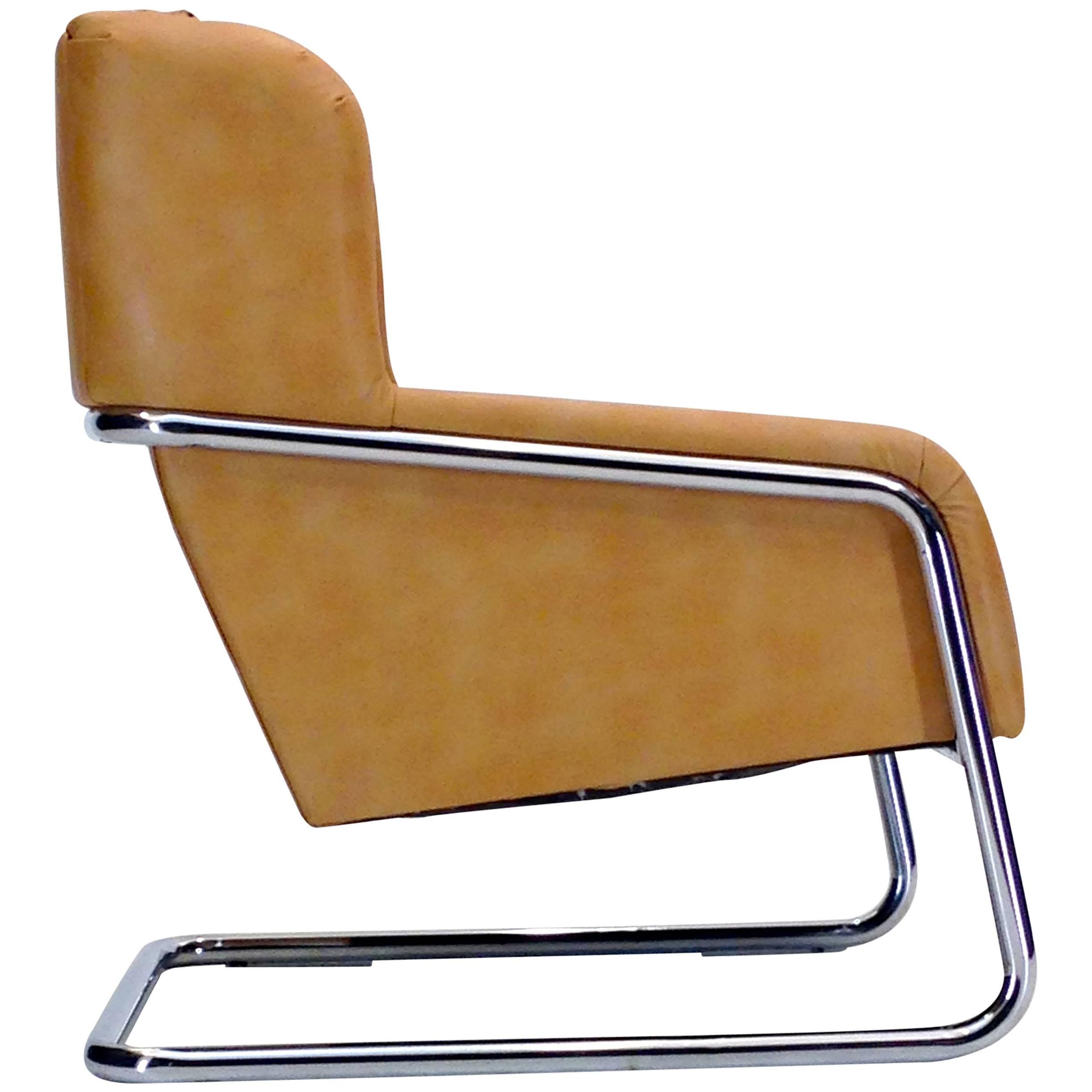 Large and sturdy Modernist Chrome Cantilevered Chair