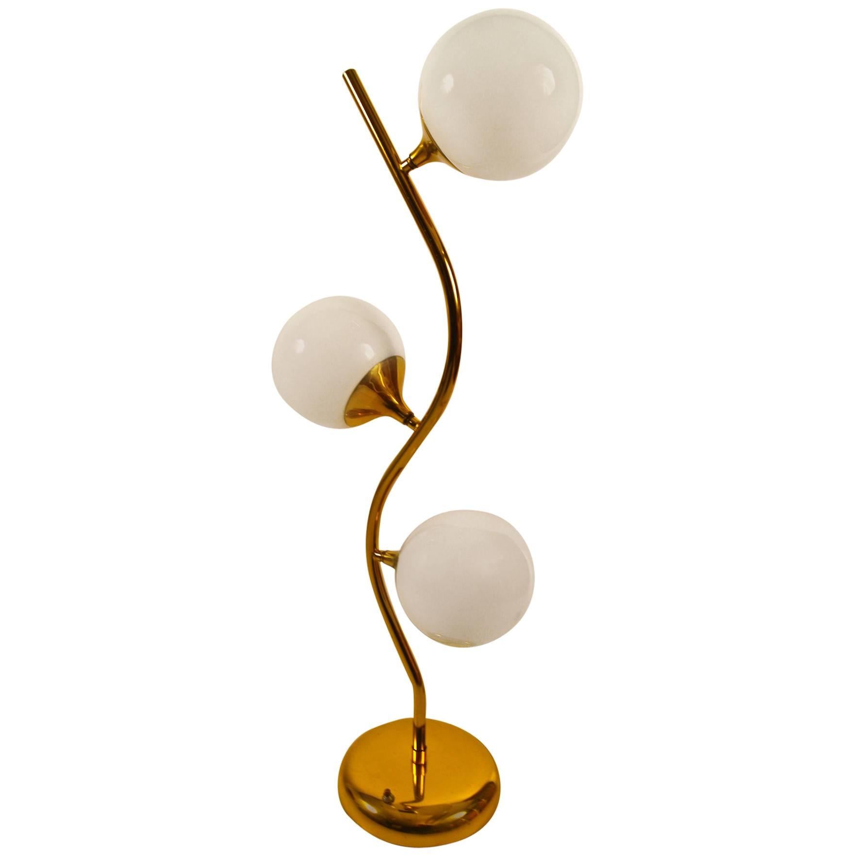 Three-Light Brass Ball Shade Table Lamp