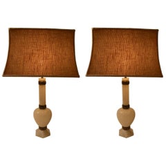 Vintage Pair of Elegant Alabaster and Bronze Table Lamps