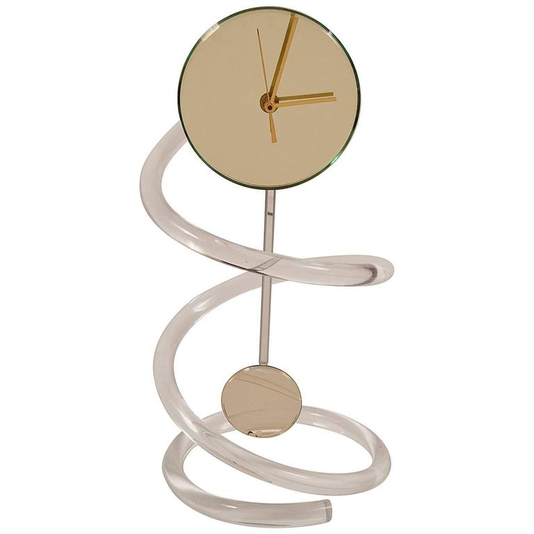 Lucite and Mirror Pendulum Clock by John Gilmore at 1stDibs