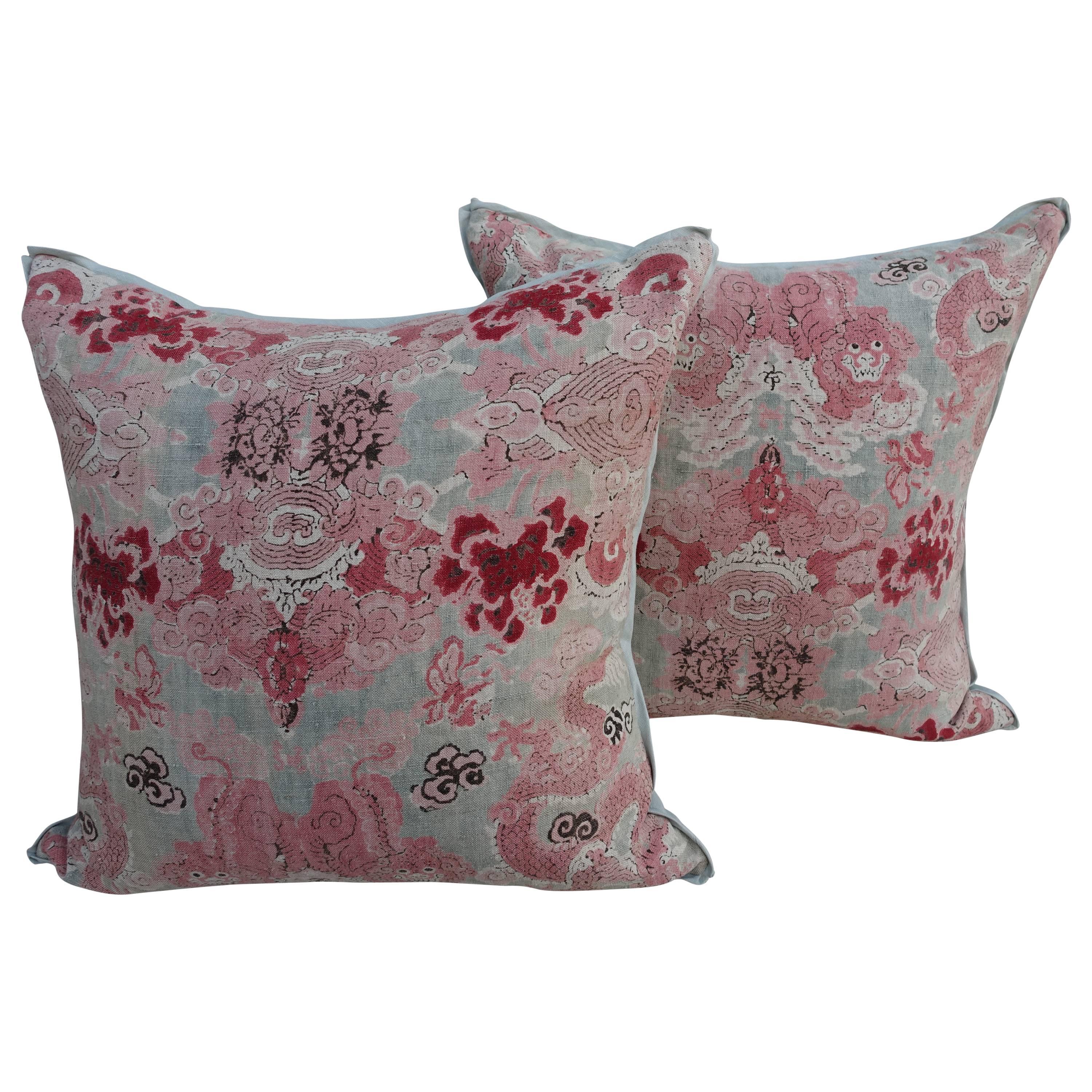 Pair of Chinoiserie Printed Cotton Pillows