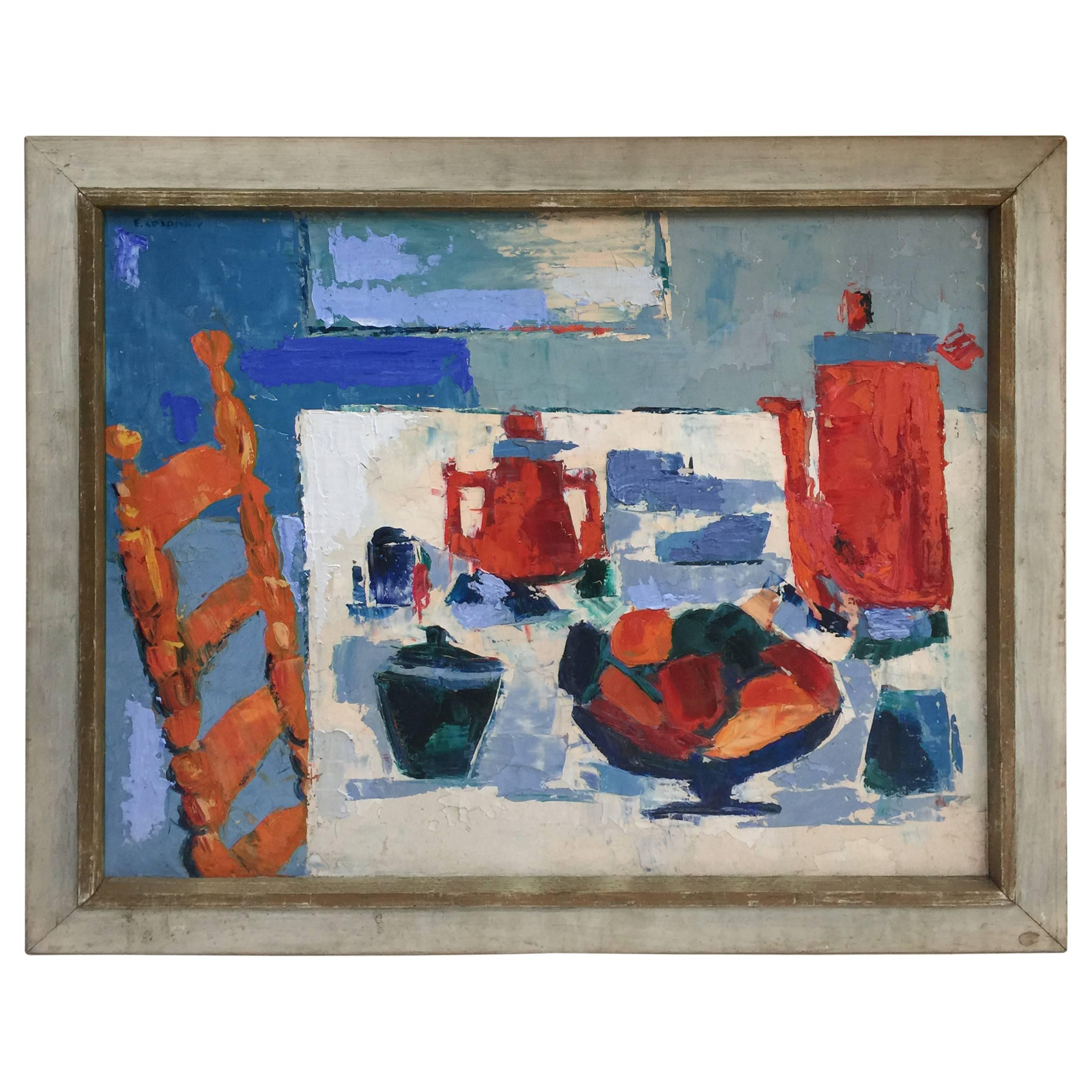 S Goldman Abstract Still Life Oil on Canvas, 1960s For Sale