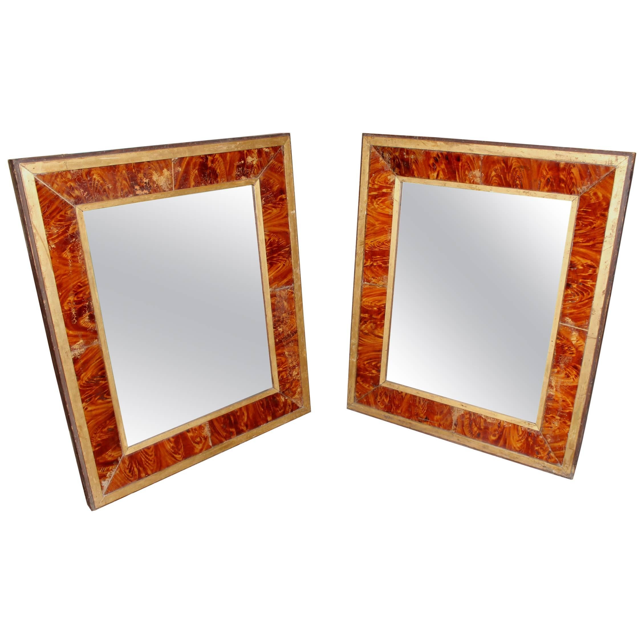 Pair of 19th Century Églomisé Faux Wood Grain Frames with Mirrors