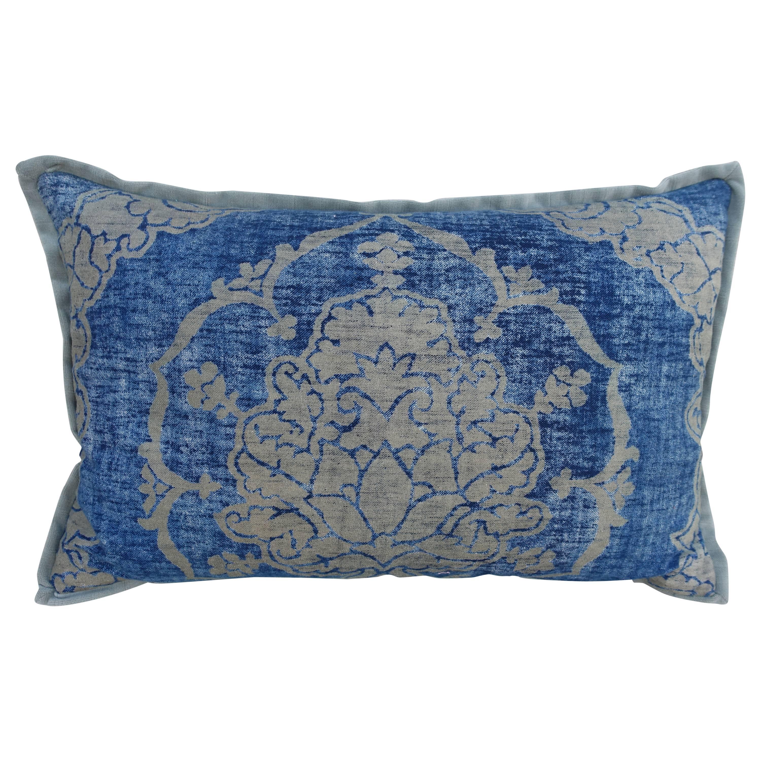 Blue and Gray Vintage Fortuny Textile Pillow