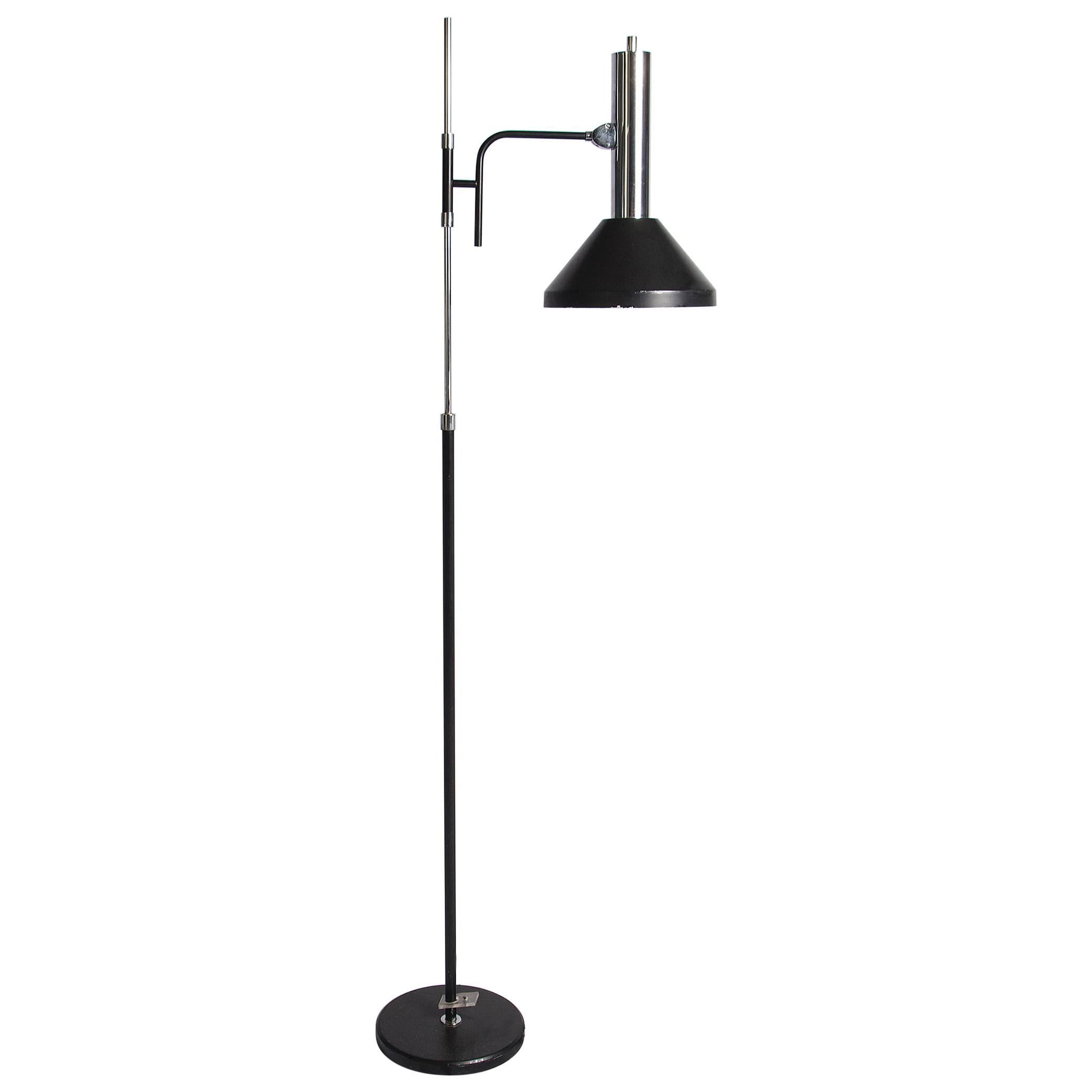 Black and Chrome Adjustable Floor Lamp For Sale