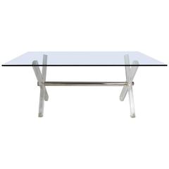 Steel and Lucite X Frame Dining Table