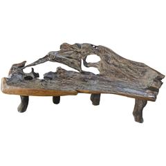 Single Burnt Organic Teak Wood Bench 2