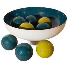 Vintage Mod Centerpiece with Steel Bowl with Painted Balls, 1970s