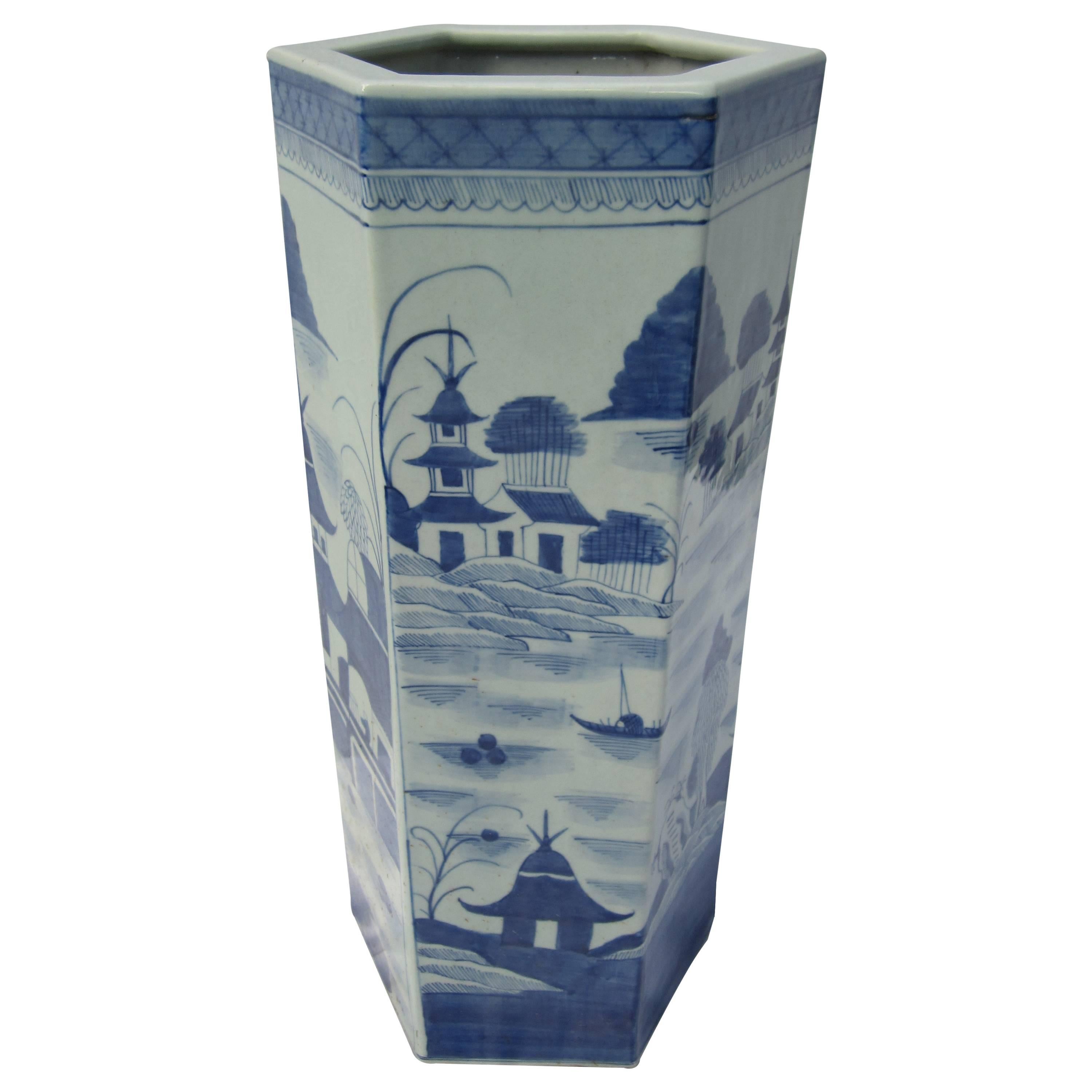 Octagonal Blue and White Umbrella Stand