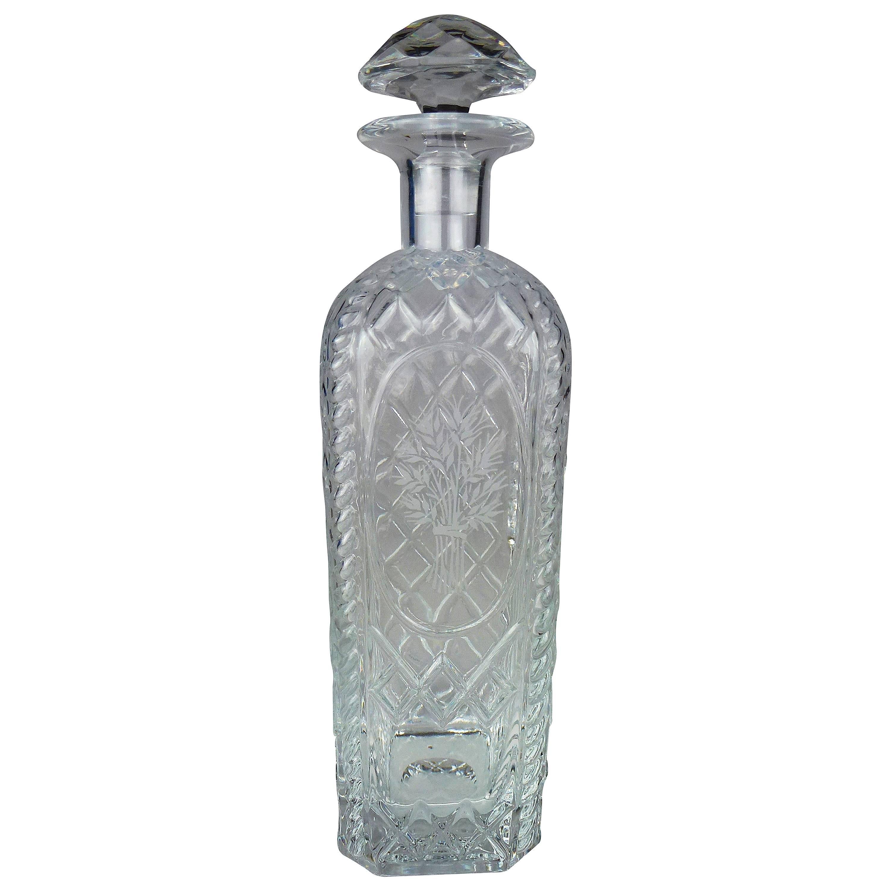 French Glass Spirit Decanter and Stopper, Brilliant Cut with Cable Corners For Sale