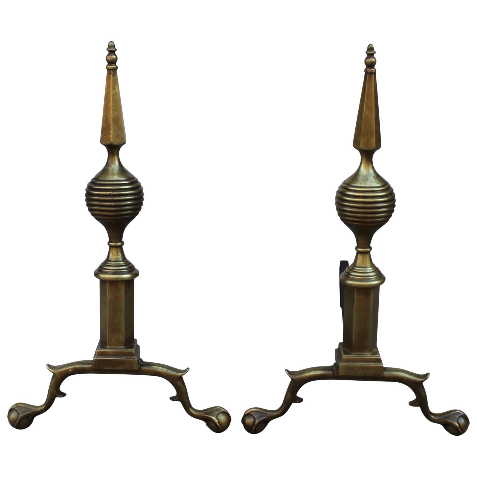 1940s Art Deco Brass Andirons