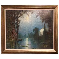 Oil on Canvas Painting Entitled "Italian Villa in Moonlight"