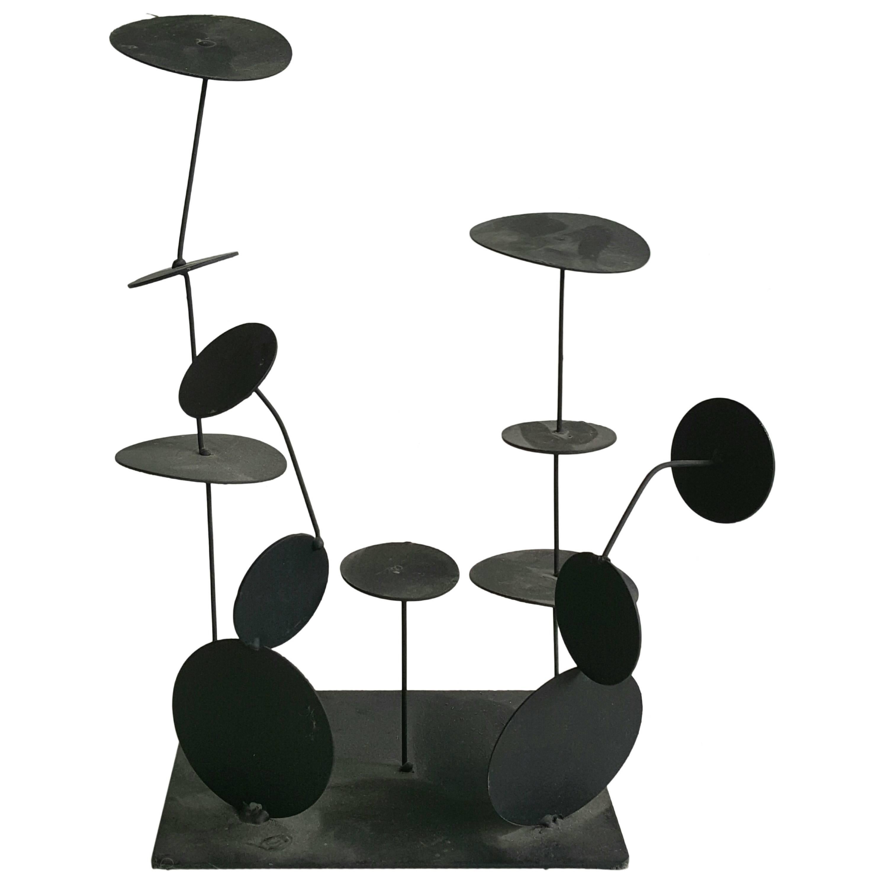 Modernist Iron Abstract Kinetic Sculpture "Drum Set", Lily Pads