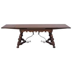 1920s Spanish Revival Trestle Dining Room Table with Extensions