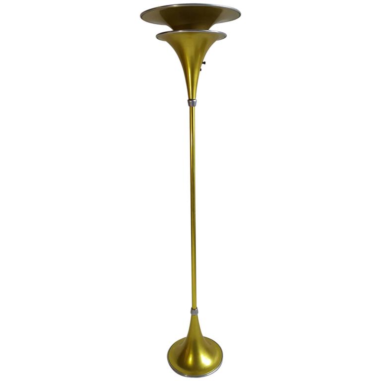 Rare Art Deco Machine Age Anodized Aluminium Torchiere Floor Lamp