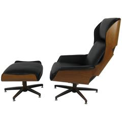 Rare Ultra Mod Walnut Plycraft "Mister" Lounge Chair and Ottoman 4