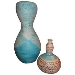 Vintage Pair of Italian Pottery Guido Gambone Donkey Mark Lava Glaze Vases