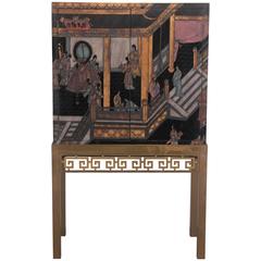 Vintage David Hicks Style Chinoiserie Cabinet on Brass Stand for Maitland Smith, 1970s