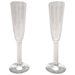 Baccarat France Pair of "Lyra" Crystal Champagne Flutes