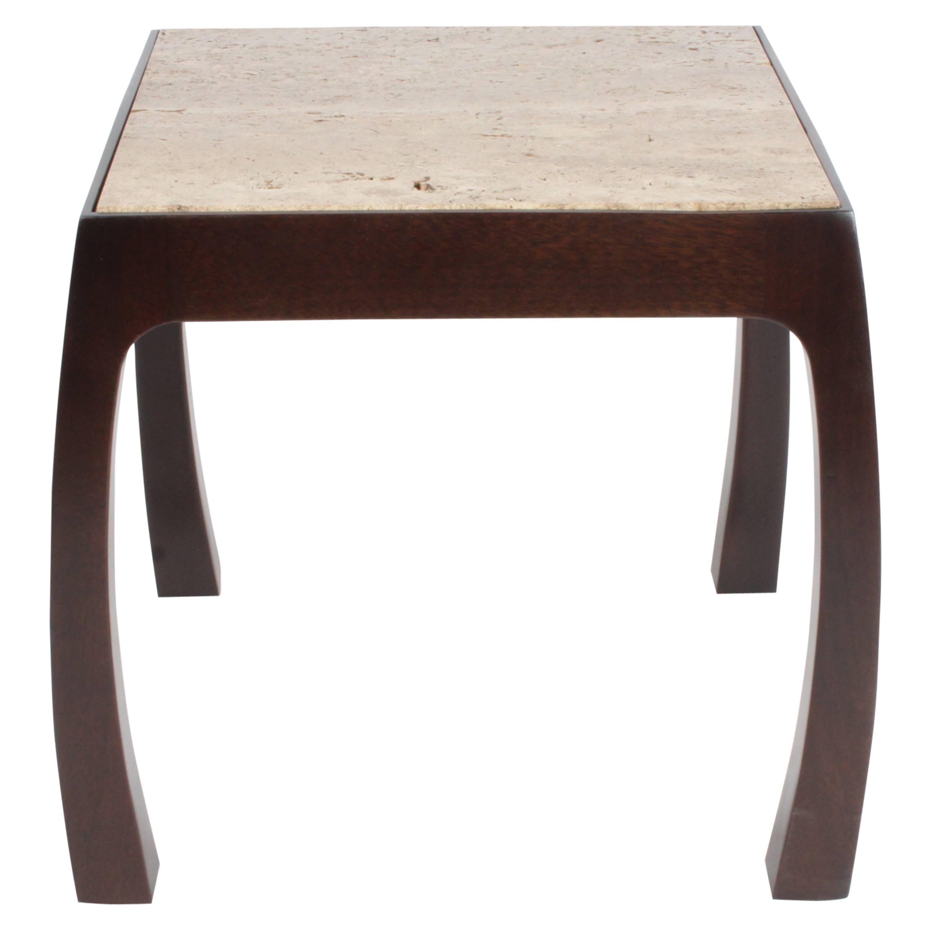 Harvey Probber Asian Style Side Table with Dark Travertine Top