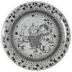 Large Rosenthal Porcelain Plate by Bjørn Wiinblad, The Seasons Series 'Winter'