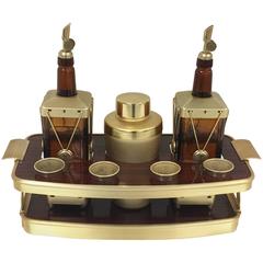 gold cocktail set 1960s Mid-Century Burl and Gold Cocktail Bar Set