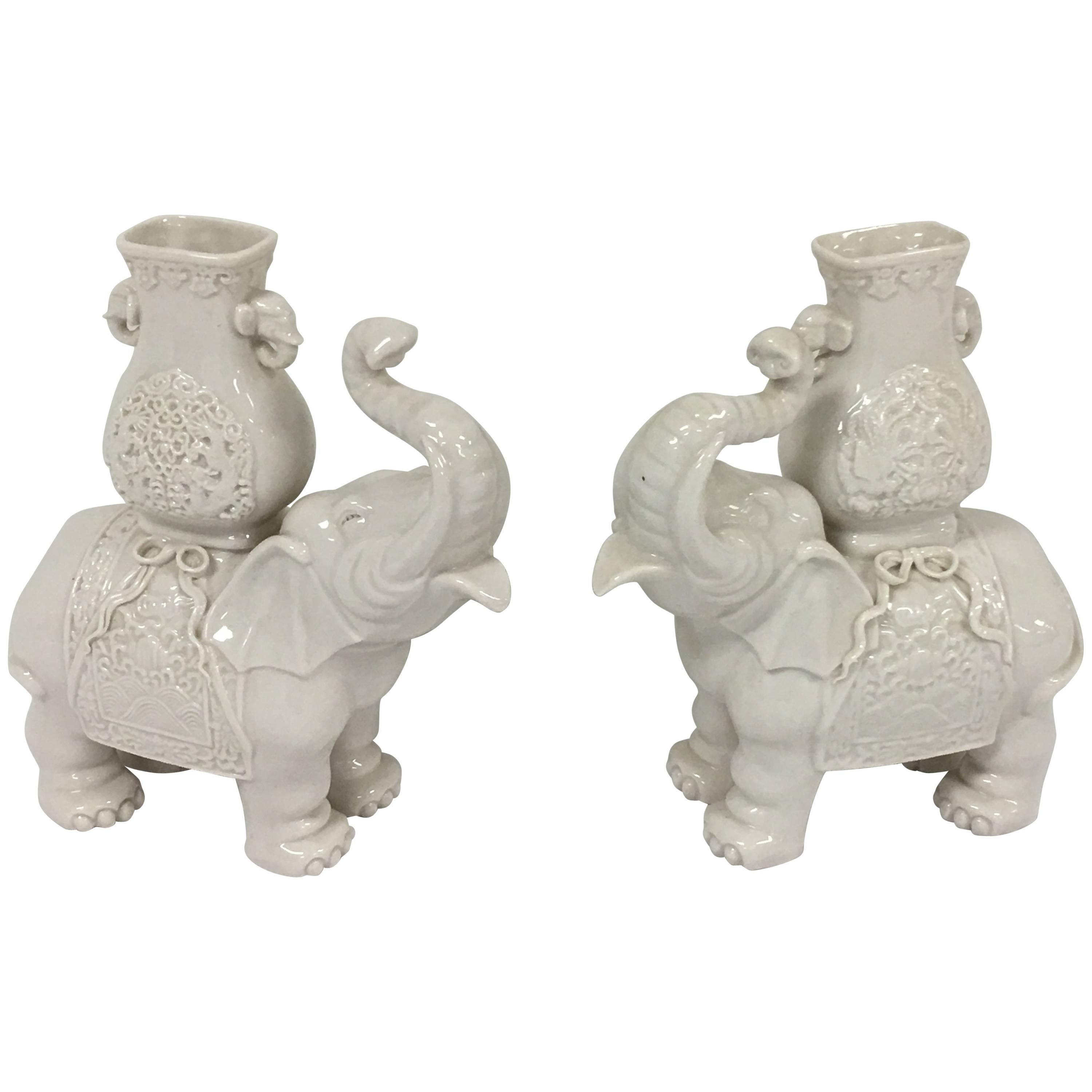 1950's Blanc de Chine Elephant Statues, Pair