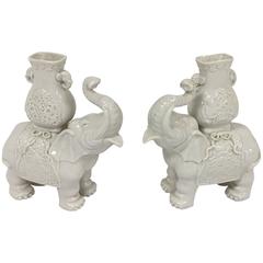 Retro 1950's Blanc de Chine Elephant Statues, Pair