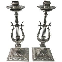 Pair of Victorian English Lyre Candlesticks in Cast circa 1870