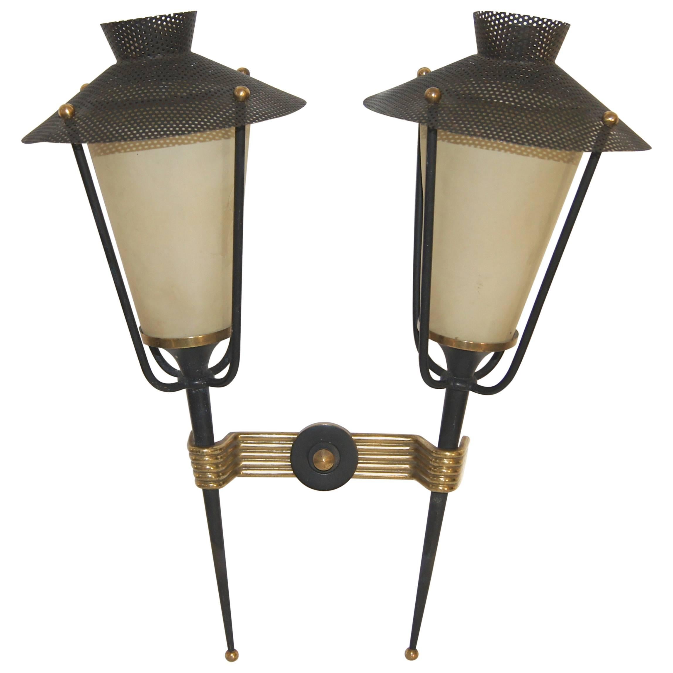 Mid-Century Double Arm Arlus Wall Lights, France For Sale