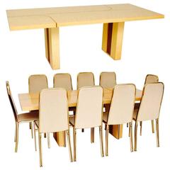 Vintage Italian Maple and Brass Dining Table and Chairs by Zevi Vintage, 1970s