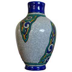 Charles Catteau Keramis Art Deco Glazed Vase Pottery Earthenware Floral Motif