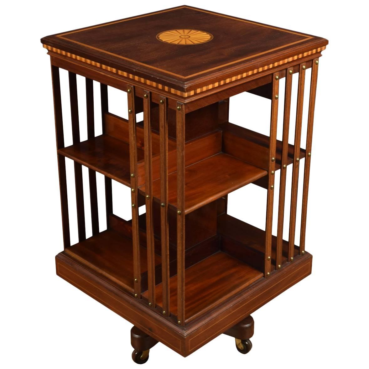 Edwardian Mahogany Inlaid Revolving Bookcase