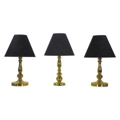 Set of Three Table Lamps with Gold Colored Metal Stand and Black Screens 4