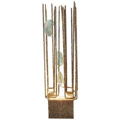 Italian Sculpture Light, Brass Tube and Light Blue Crystal by Michele Notte