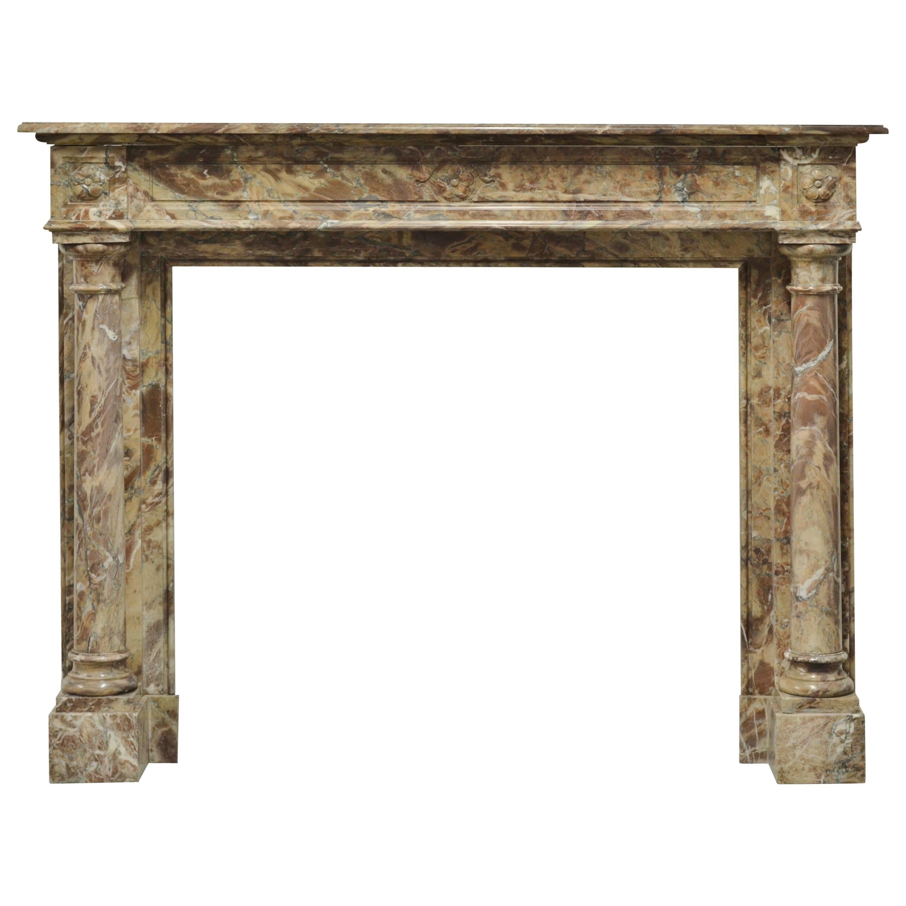 19th Century French Marble Louis XVI Fireplace Mantel with Pillars