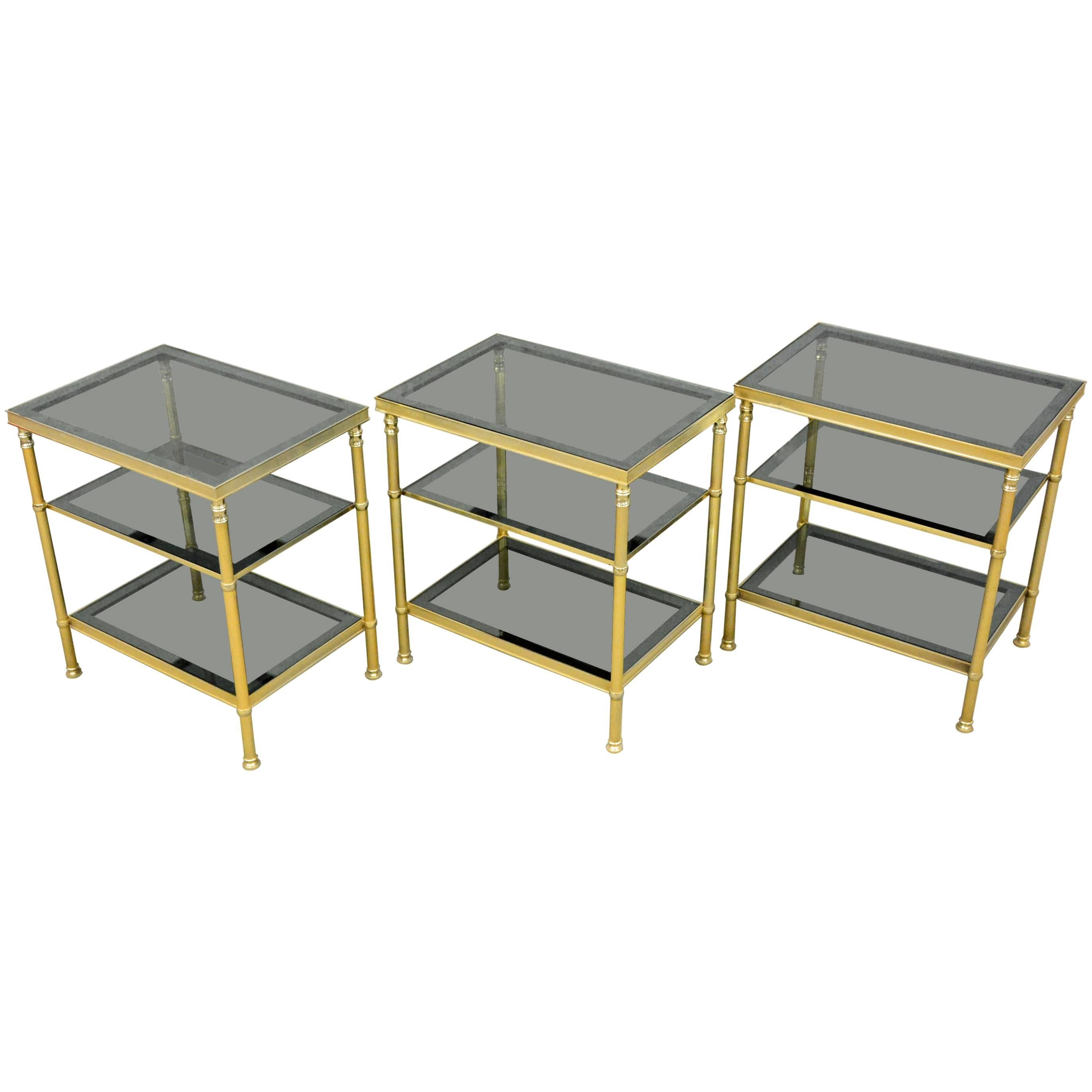 Maison Bagues, Set of Three Brass Side Tables For Sale