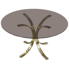 Romeo Rega, Chrome, Brass and Tinted Glass Dining Room Table, Italy, 1970