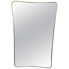Beautiful Curved Italian Brass Mirror, circa 1960