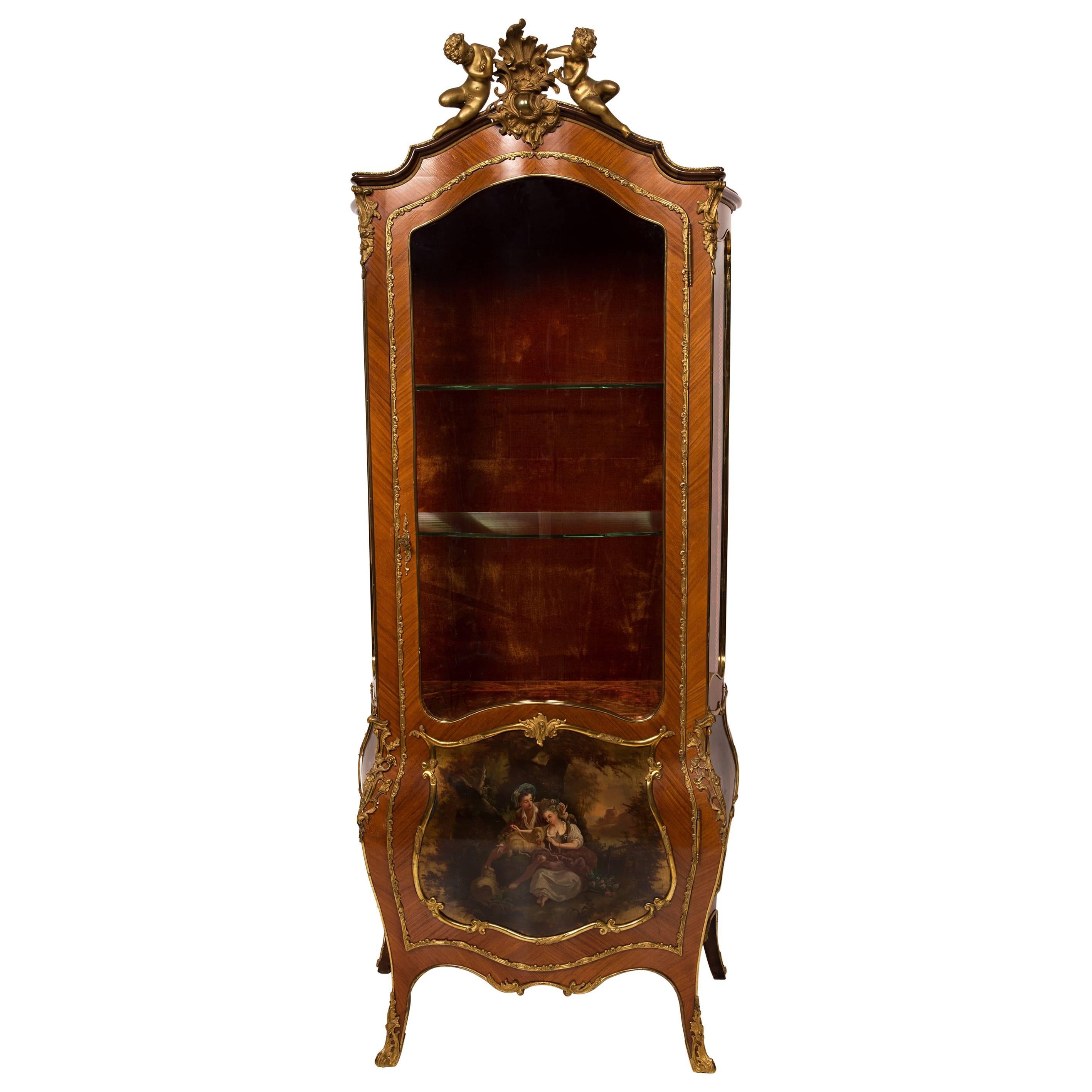 Vitrine Rosewood, Vernis Martin Painted Panels, Louis XV Style, France